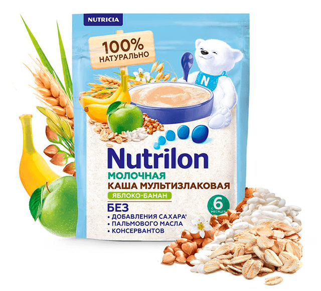 Молочная мультизлаковая каша с яблоком и бананом Nutrilon®